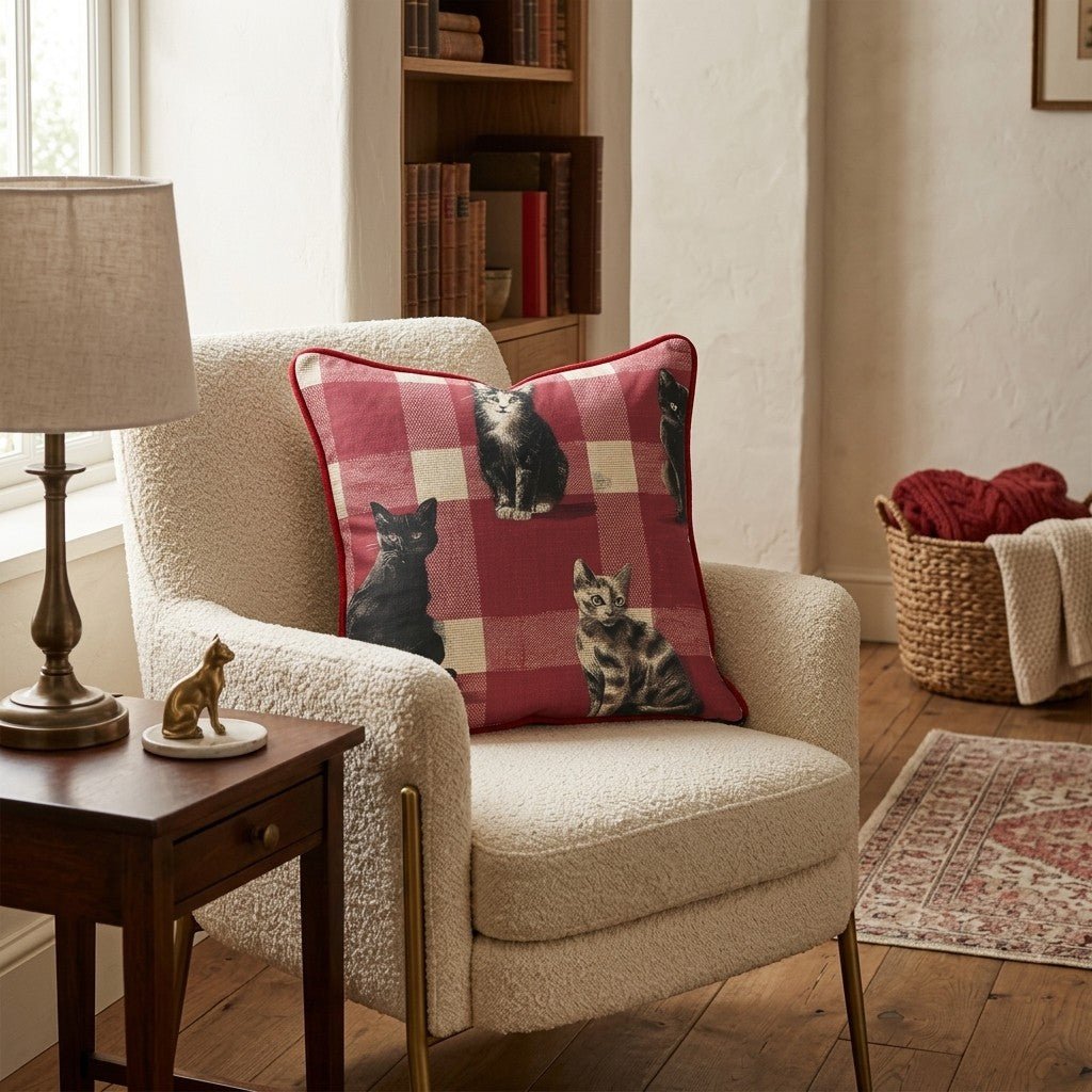 Cats on Picnic Gingham Throw Pillow - Hillcroft Home