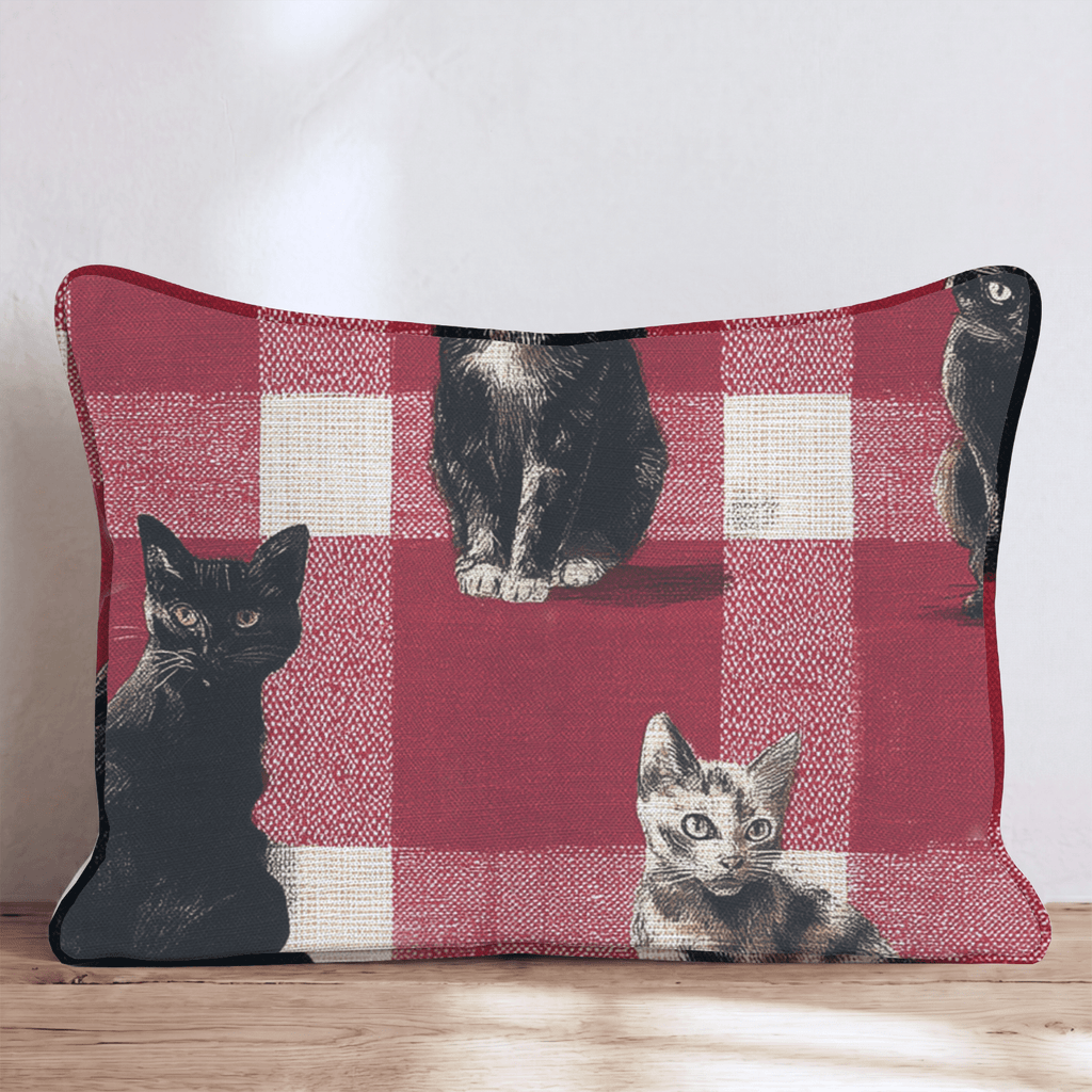 Cats on Picnic Gingham Throw Pillow - Hillcroft Home