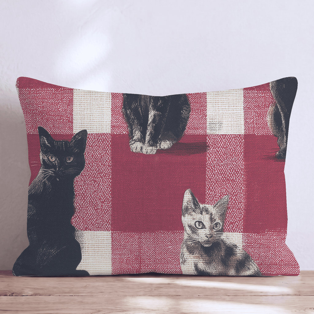 Cats on Picnic Gingham Throw Pillow - Hillcroft Home
