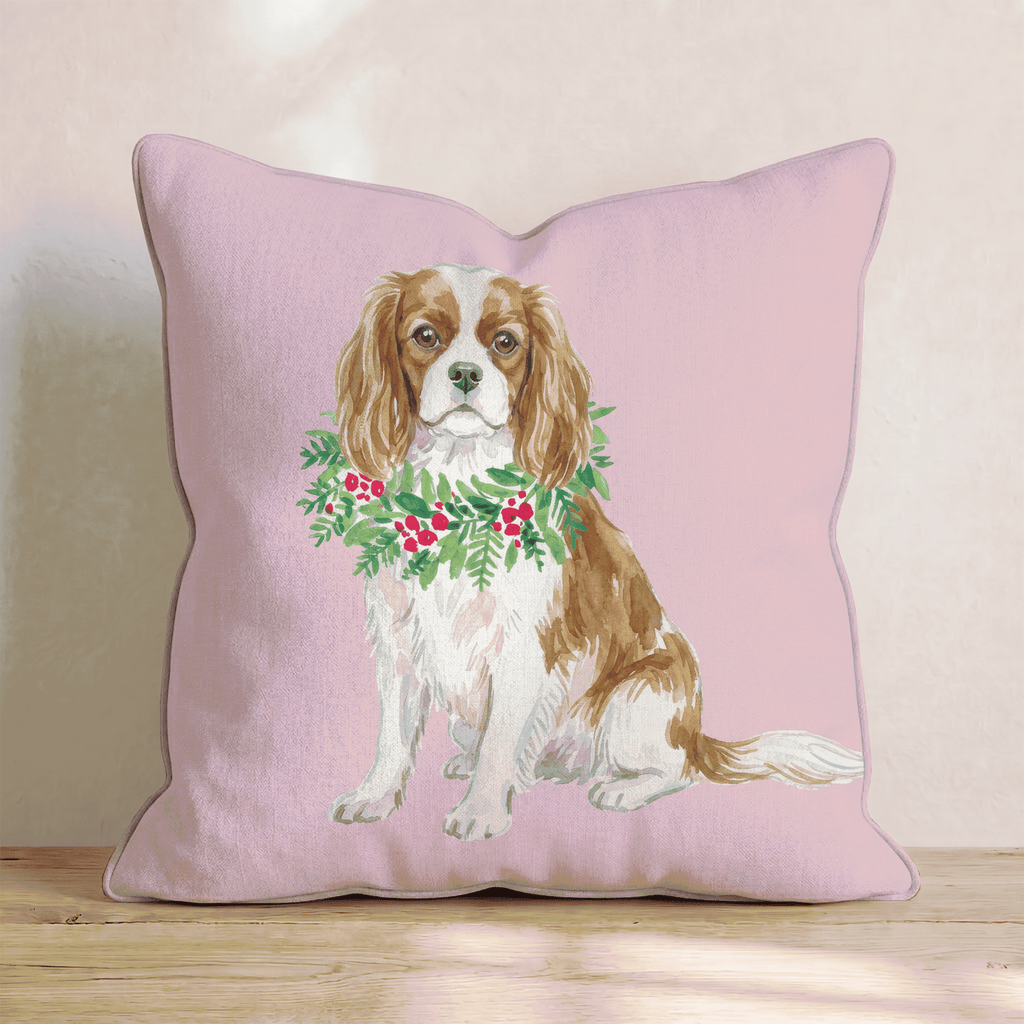 Cavalier King Charles Spanie Berry Wreath Throw Pillow - Hillcroft Home