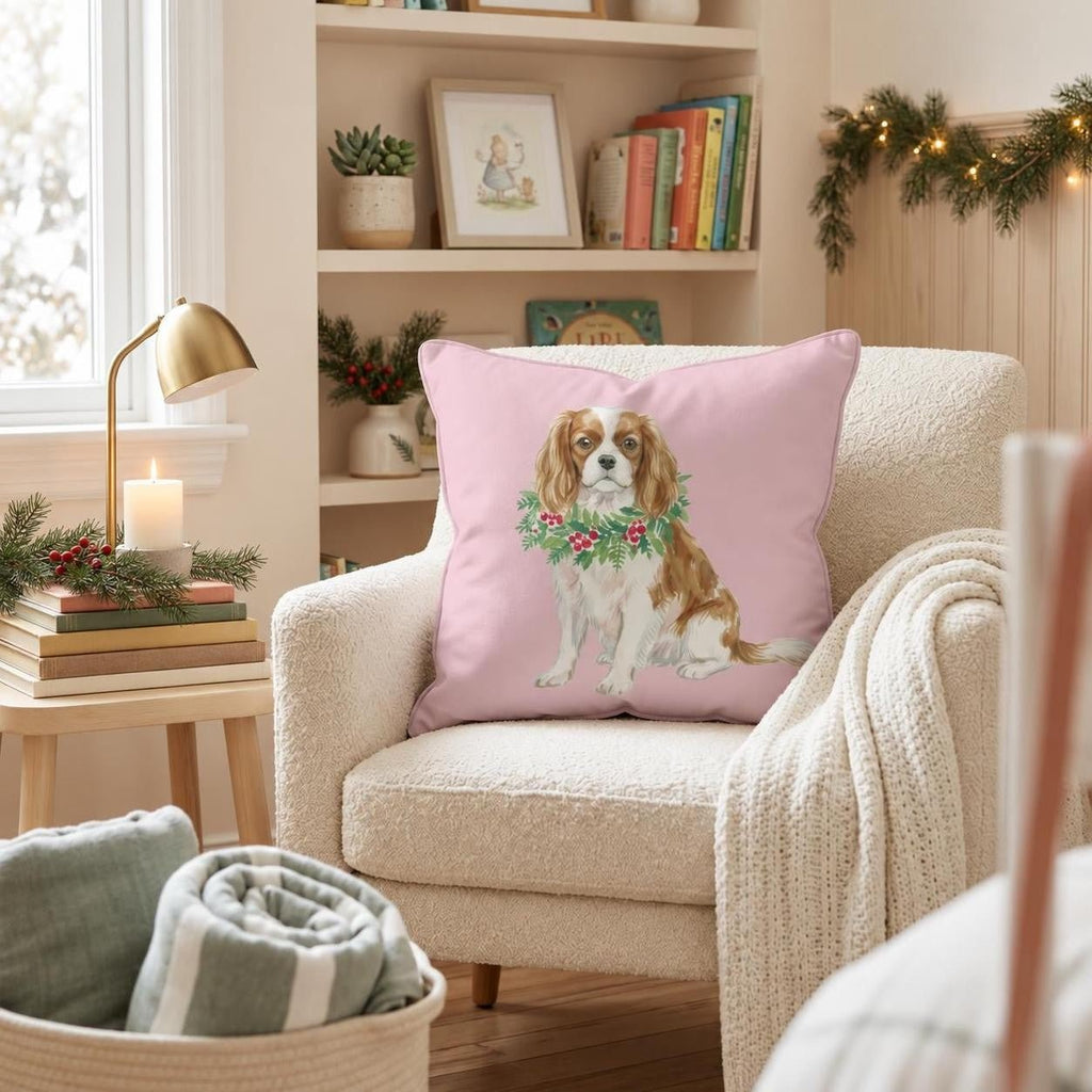 Cavalier King Charles Spanie Berry Wreath Throw Pillow throw pillow - Hillcroft Home