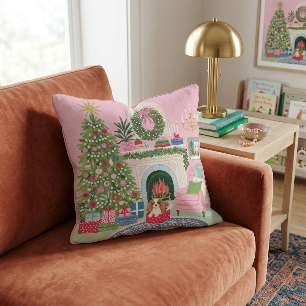 Cavalier King Charles Spaniel Christmas Parlor Throw Pillow - Hillcroft Home