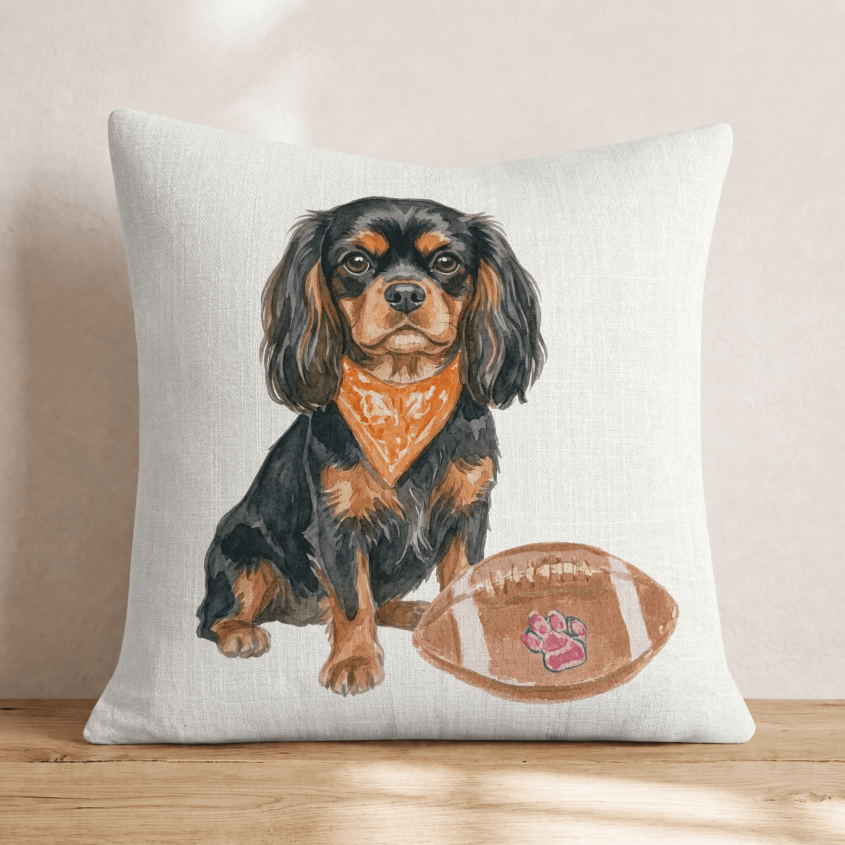 Cavalier King Charles Spaniel Fall Football Throw Pillow - Hillcroft Home
