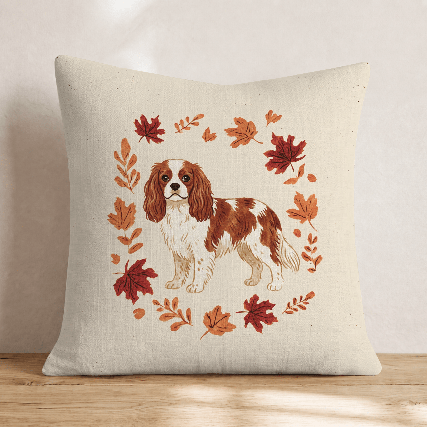 Cavalier King Charles Spaniel Fallen Leaves Throw Pillow - Hillcroft Home
