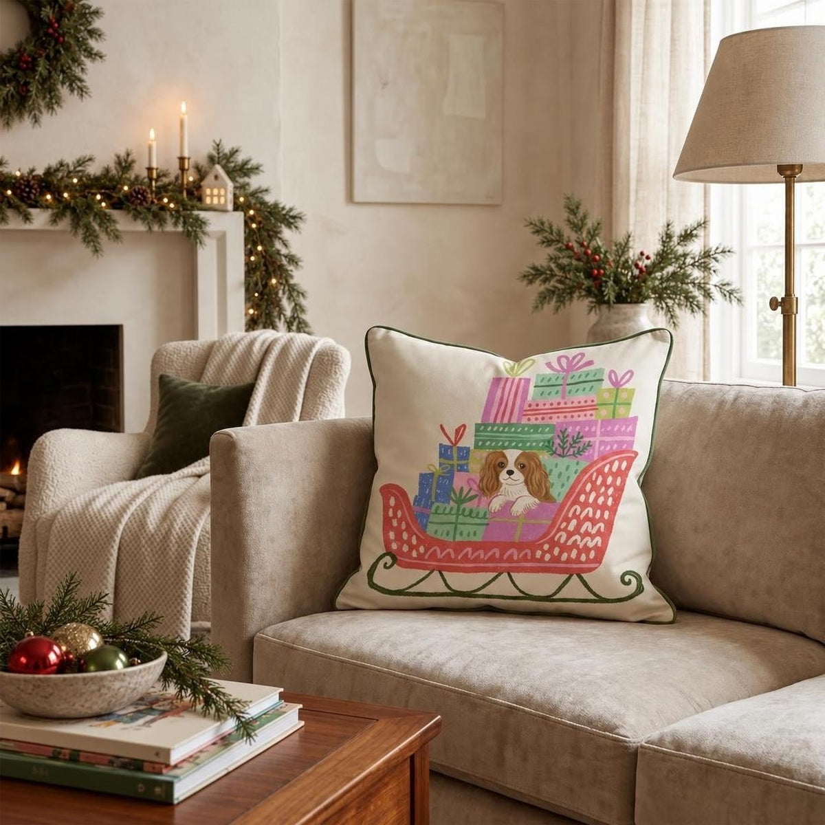 Cavalier King Charles Spaniel Gift Sleigh Throw Pillow throw pillow - Hillcroft Home