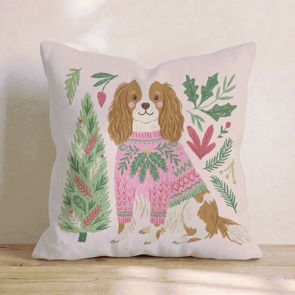 Cavalier King Charles Spaniel Holiday Sweater Throw Pillow - Hillcroft Home