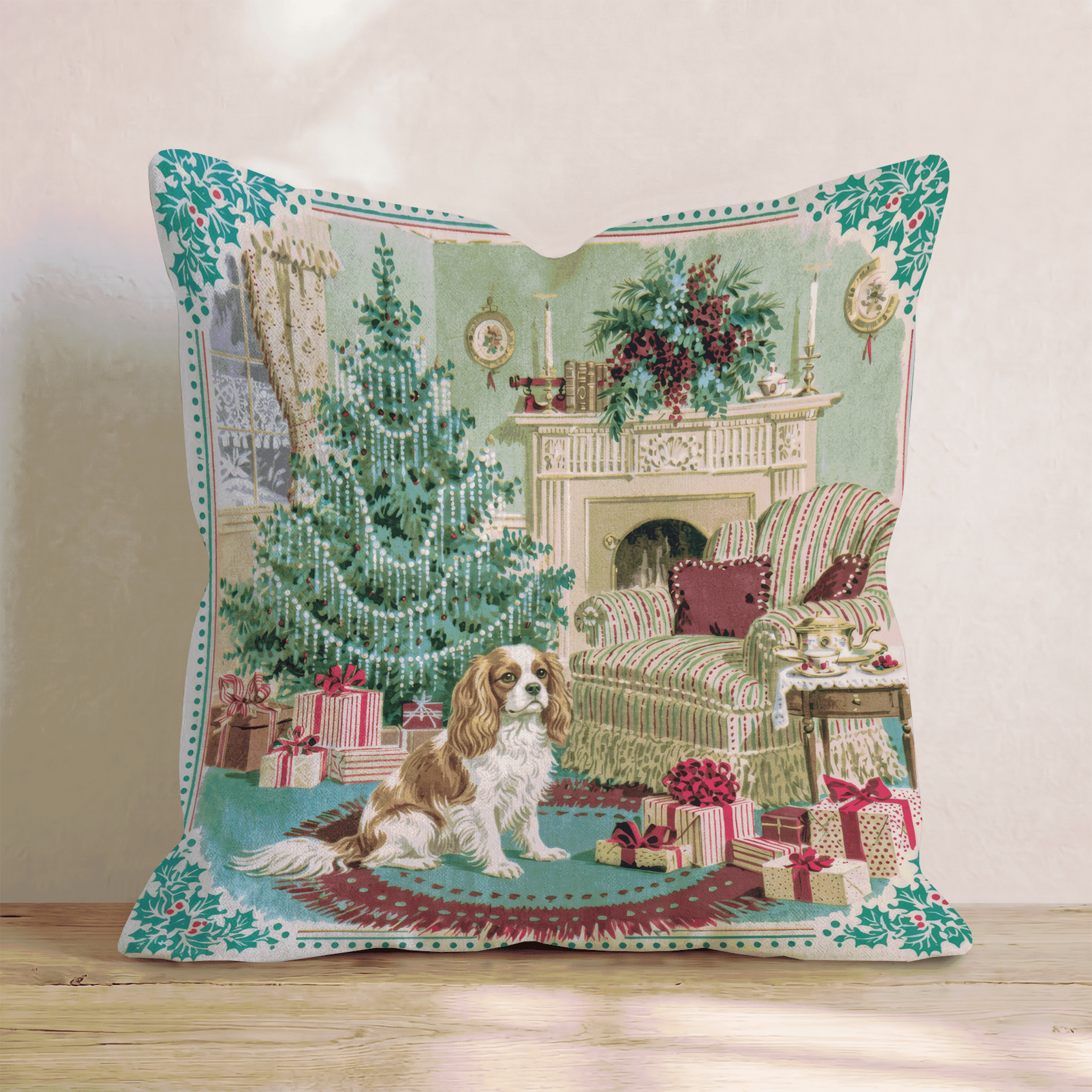 Cavalier King Charles Spaniel Holly Parlor Throw Pillow - Hillcroft Home