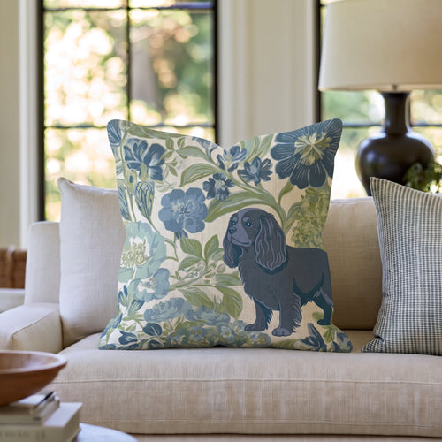 Cavalier King Charles Spaniel in the Flowers Throw Pillow throw pillow - Hillcroft Home