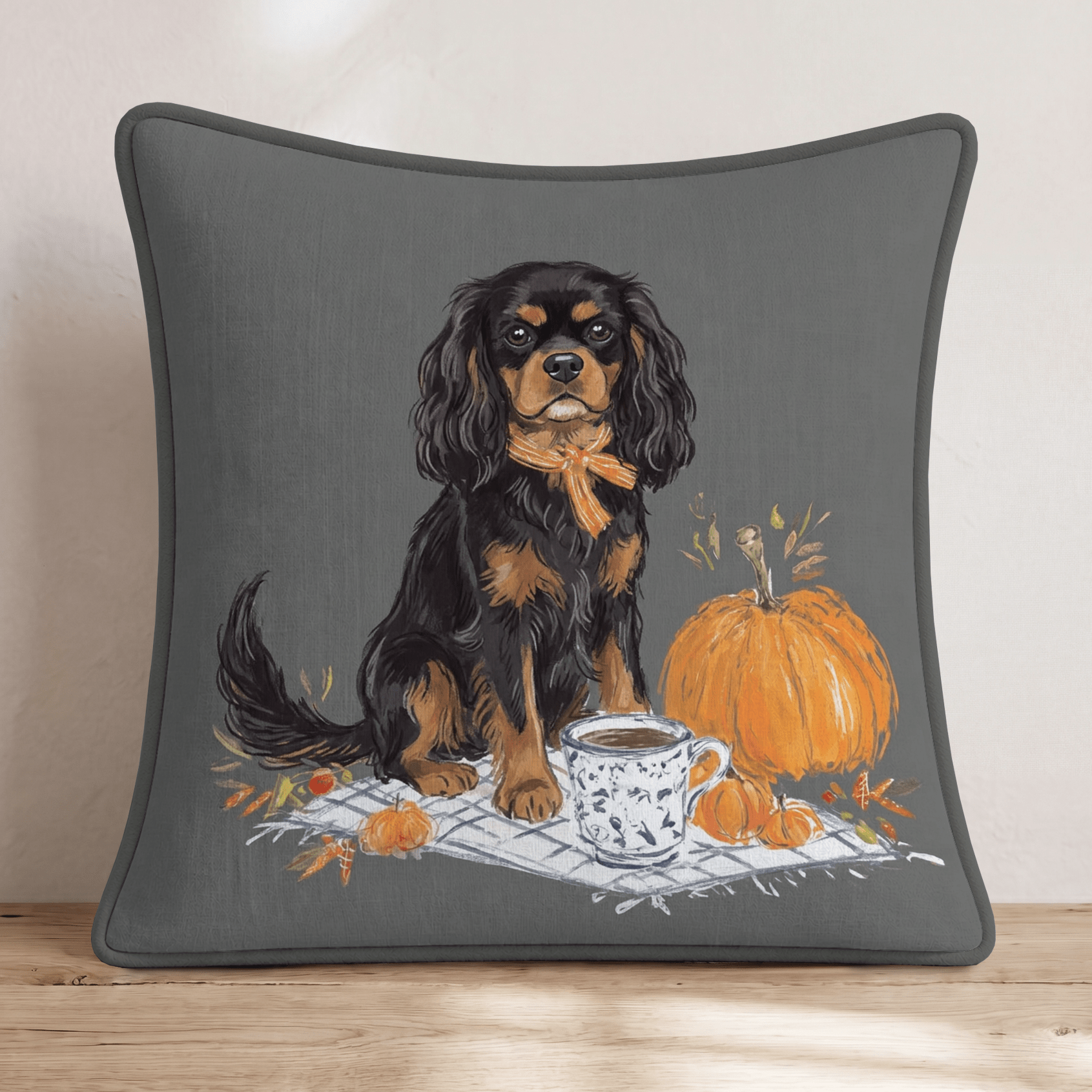 Cavalier King Charles Spaniel Latte Run Throw Pillow - Hillcroft Home