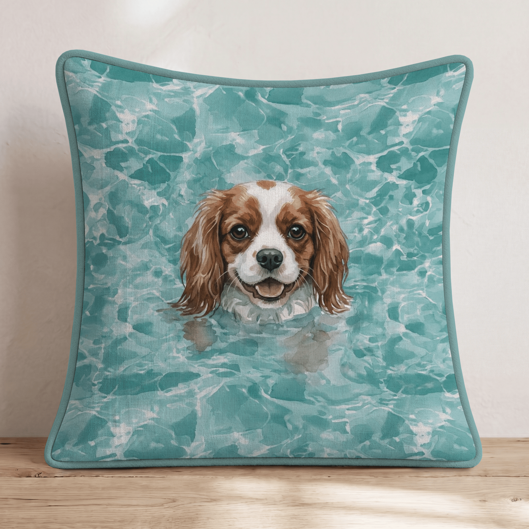 Cavalier King Charles Spaniel Pool Day Throw Pillow - Hillcroft Home