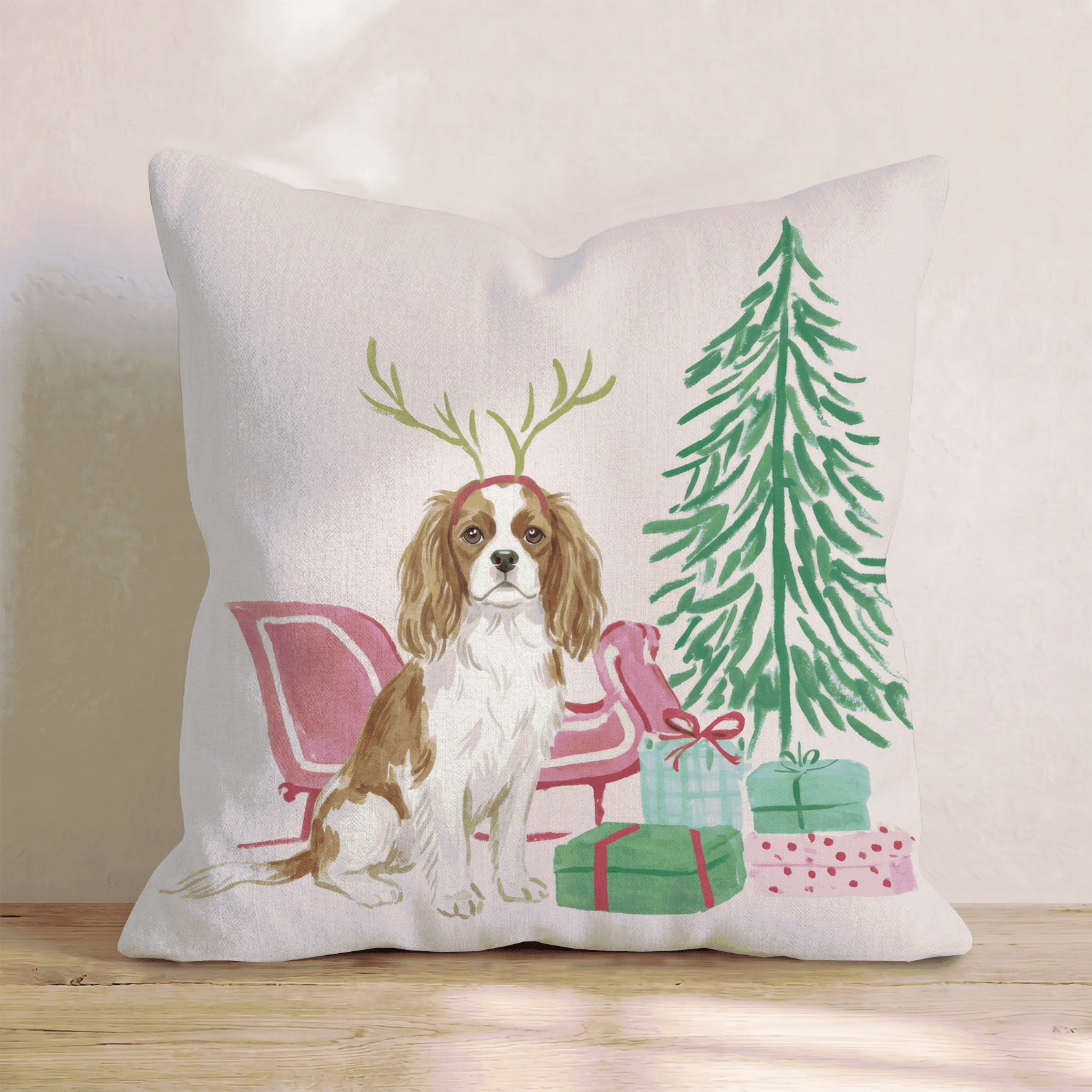Cavalier King Charles Spaniel Sleigh Ride Throw Pillow - Hillcroft Home