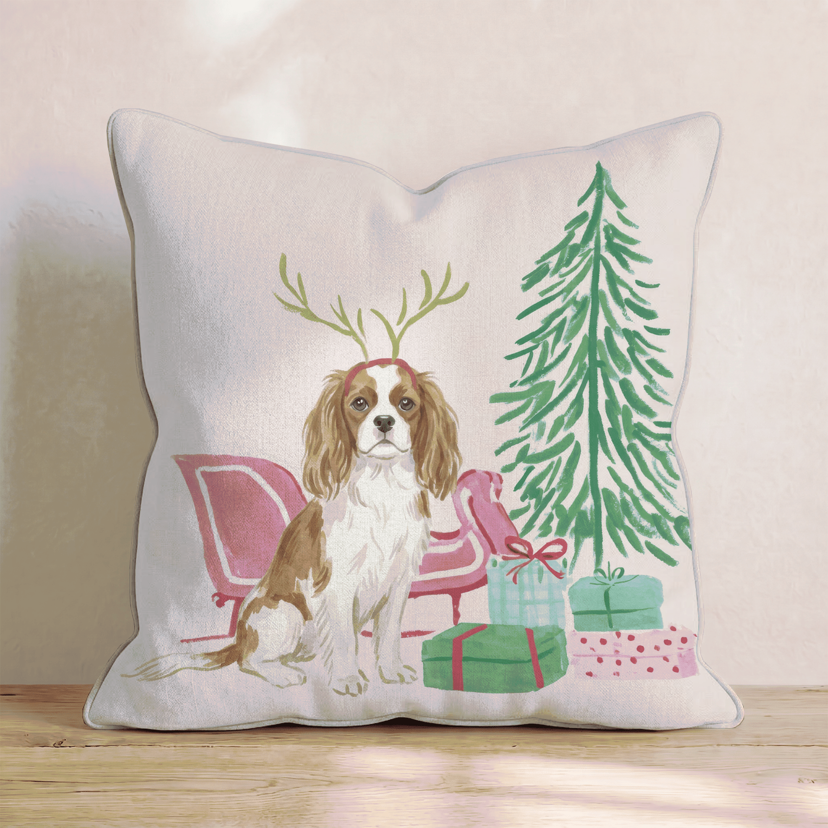 Cavalier King Charles Spaniel Sleigh Ride Throw Pillow - Hillcroft Home