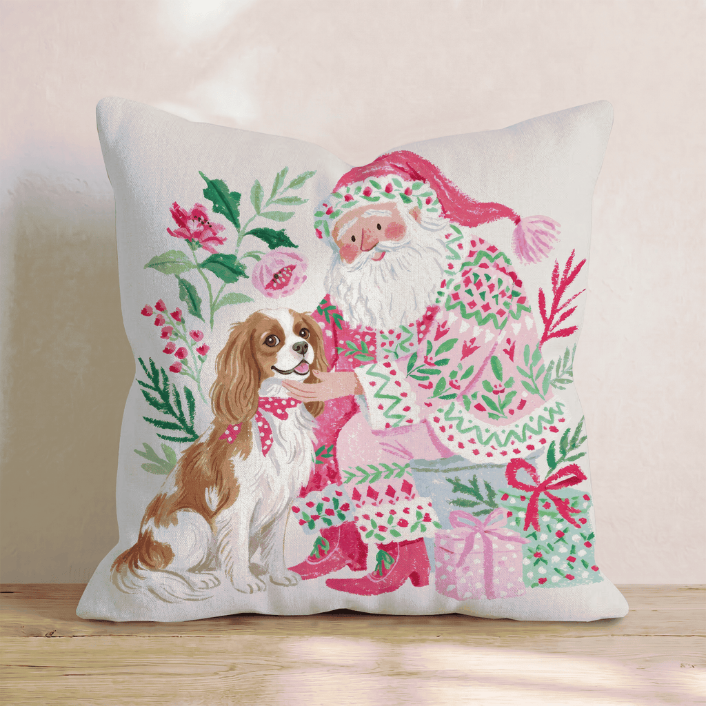 Cavalier King Charles Spaniel with Santa Throw Pillow - Hillcroft Home