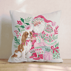 Cavalier King Charles Spaniel with Santa Throw Pillow - Hillcroft Home