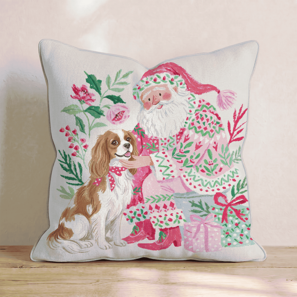 Cavalier King Charles Spaniel with Santa Throw Pillow - Hillcroft Home