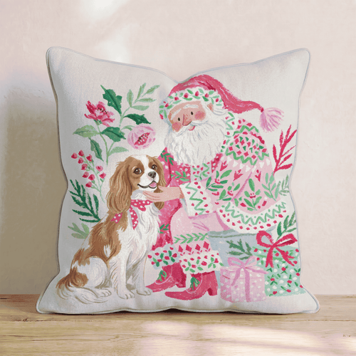 Cavalier King Charles Spaniel with Santa Throw Pillow - Hillcroft Home