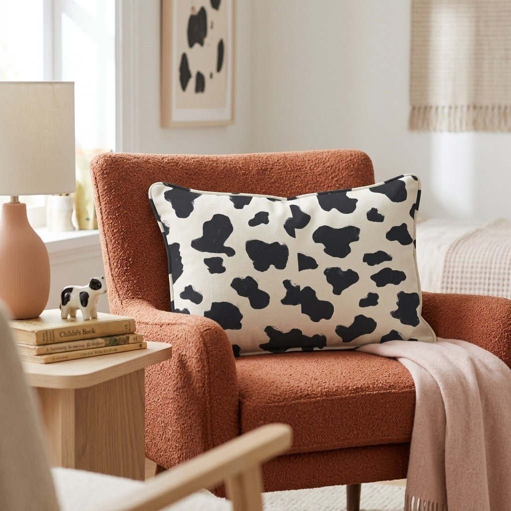 Chalk Cow Cream Throw Pillow - Hillcroft Home