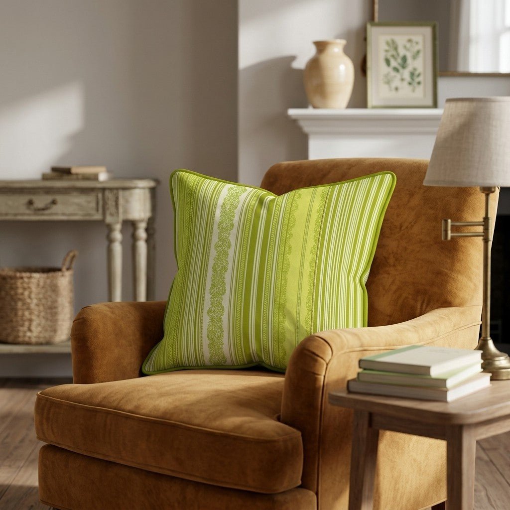Chartreuse Stripes Throw Pillow - Hillcroft Home