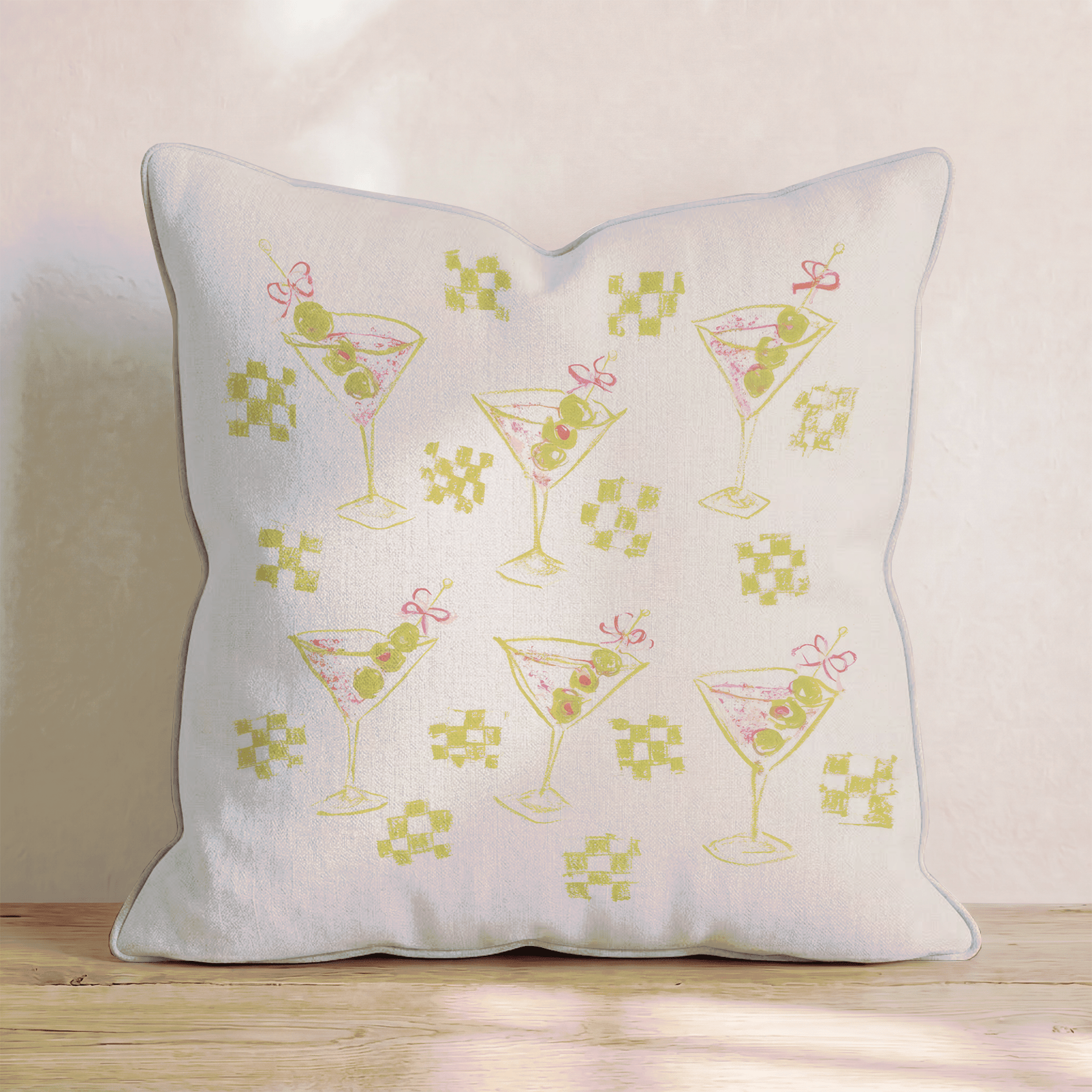 Checked Dirty Martinis Throw Pillow - Hillcroft Home