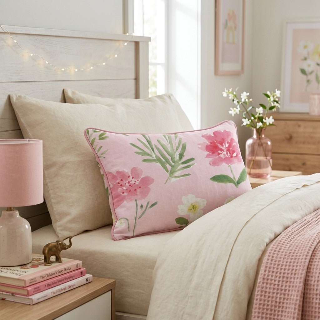 Cherry Ditsy Pink Throw Pillow - Hillcroft Home