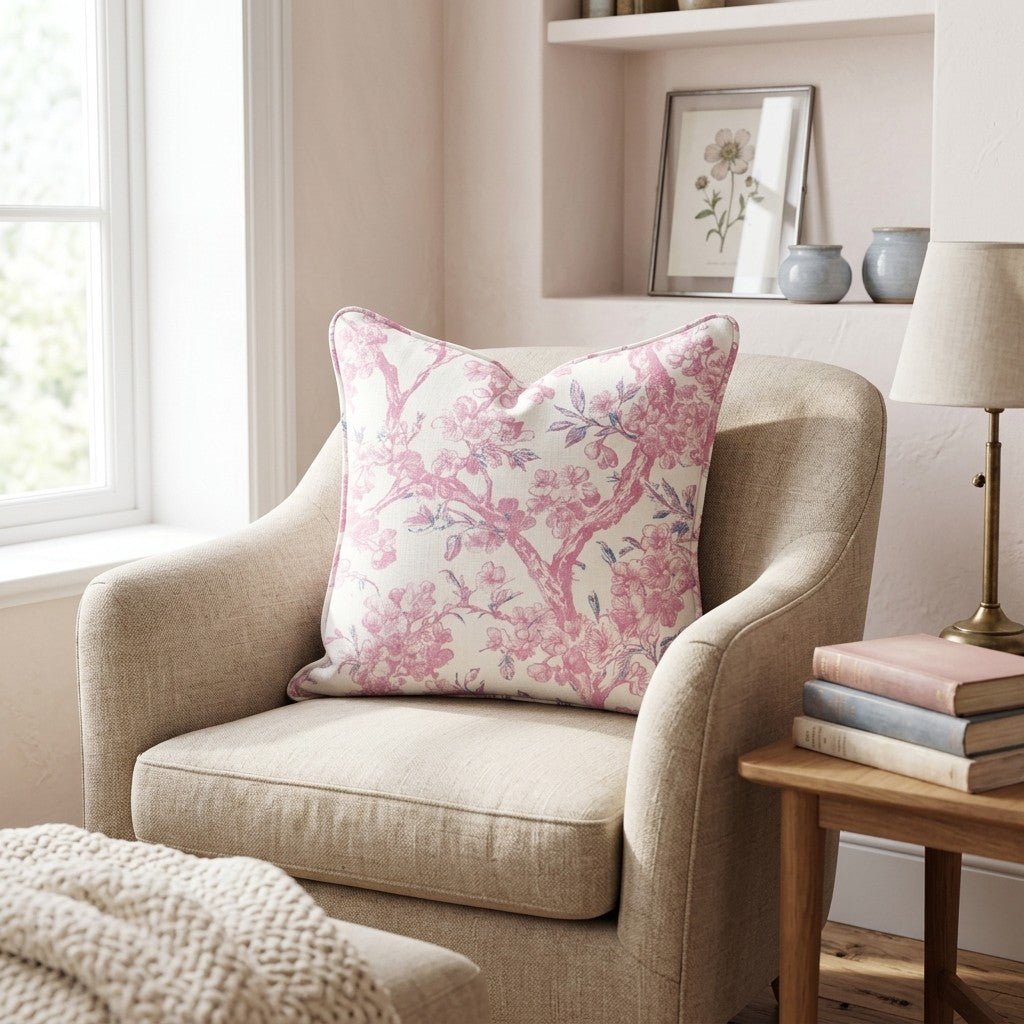 Cherry Tree Chinoiserie Throw Pillow - Hillcroft Home