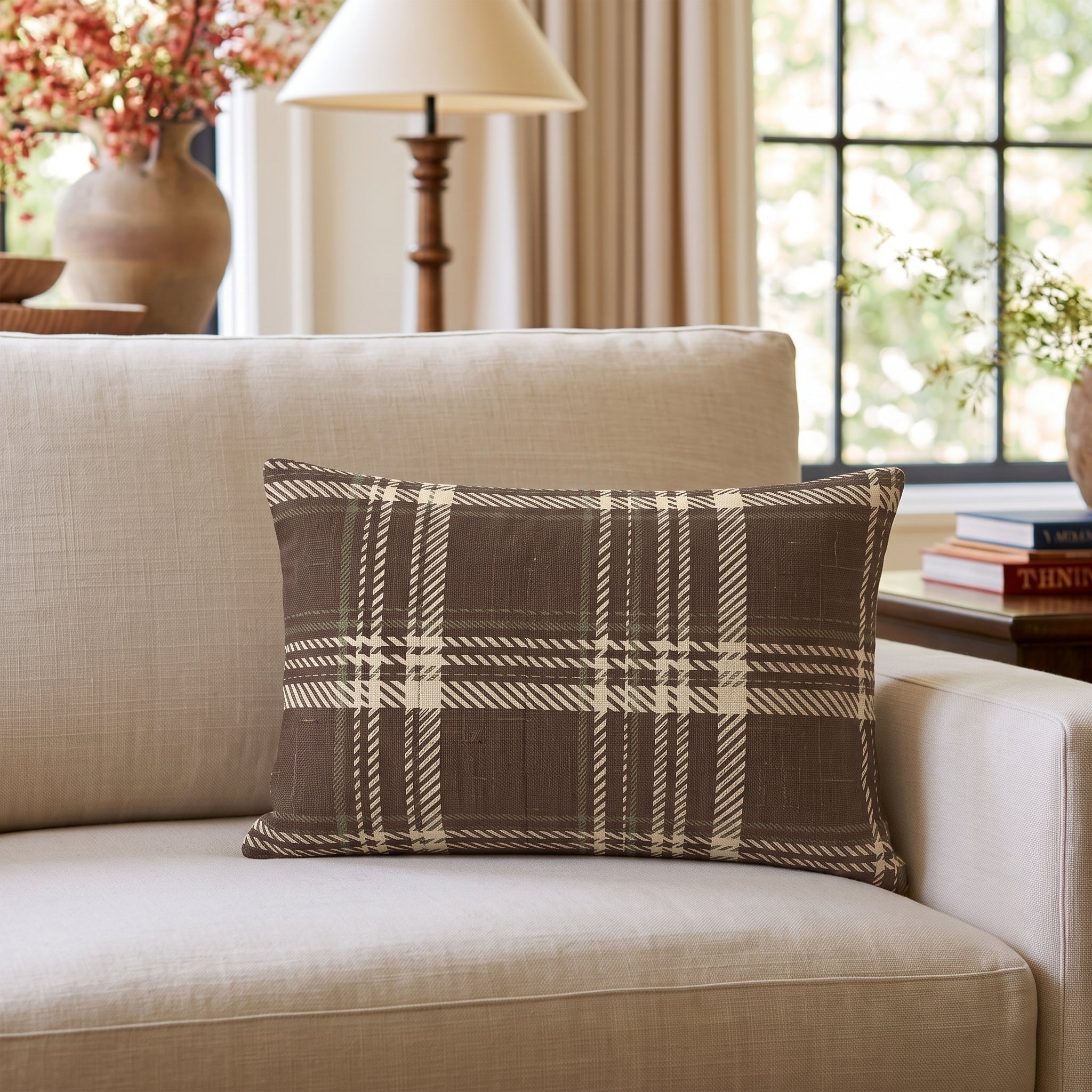 Chesnut Plaid Throw Pillow throw pillow - Hillcroft Home
