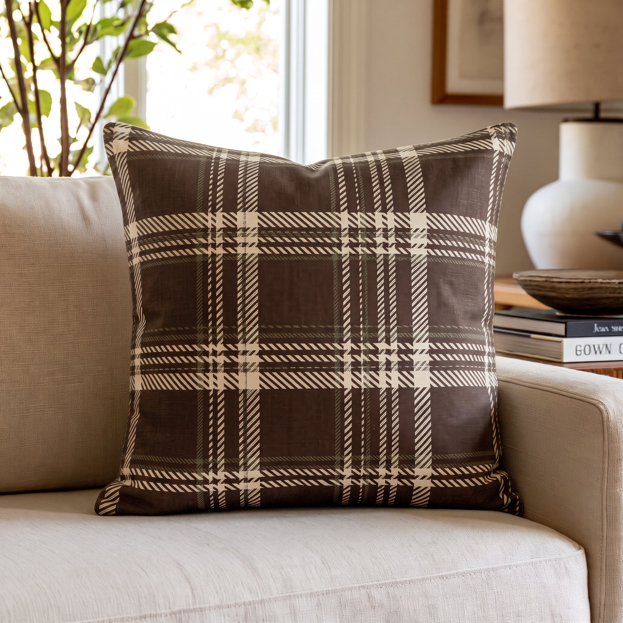 Chesnut Plaid Throw Pillow throw pillow - Hillcroft Home