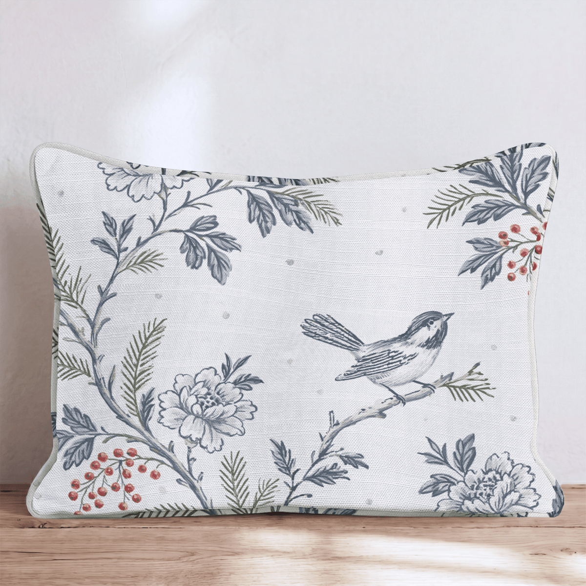 Chickadee Toile Throw Pillow throw pillow - Hillcroft Home