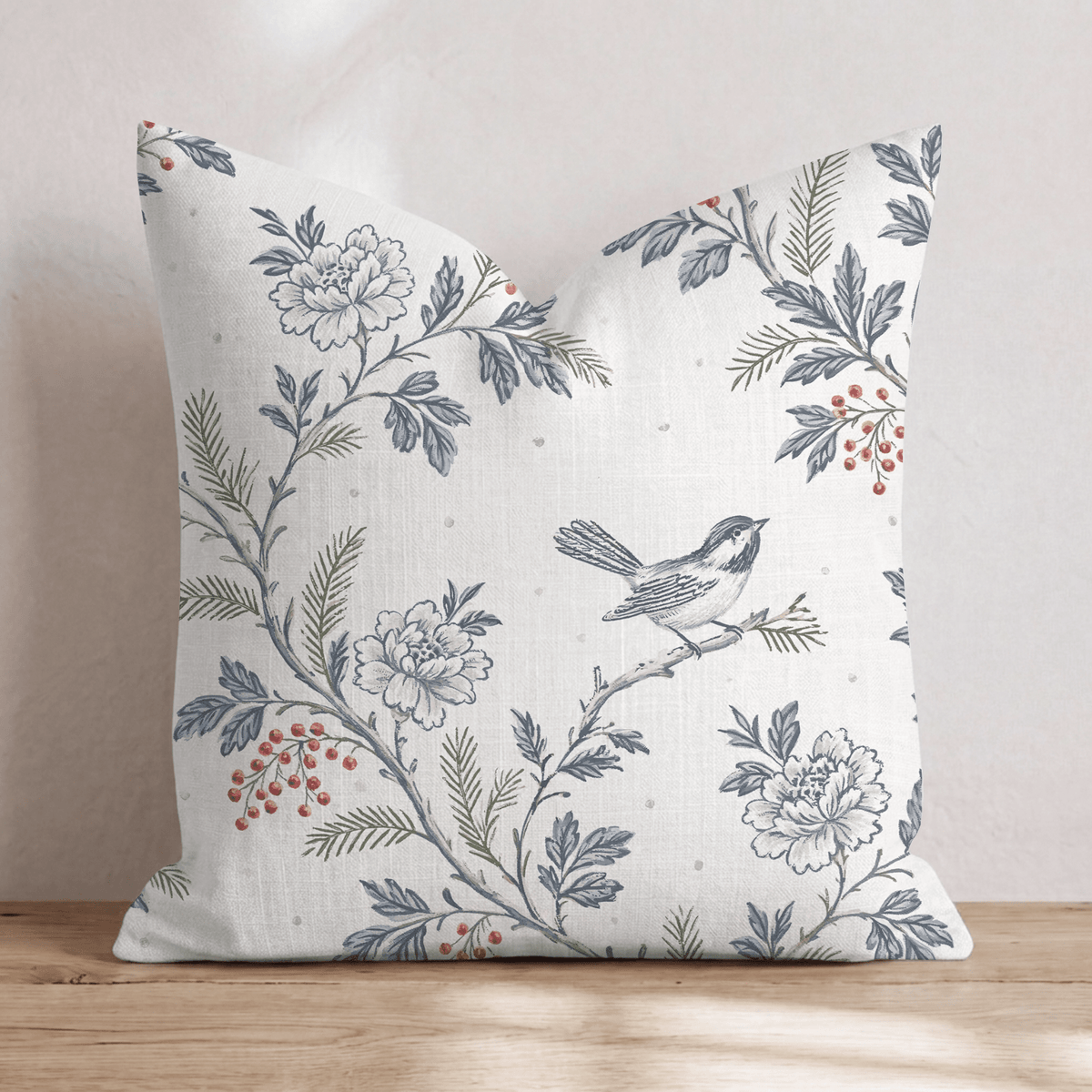 Chickadee Toile Throw Pillow throw pillow - Hillcroft Home