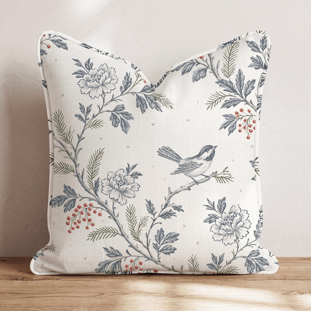 Chickadee Toile Throw Pillow throw pillow - Hillcroft Home