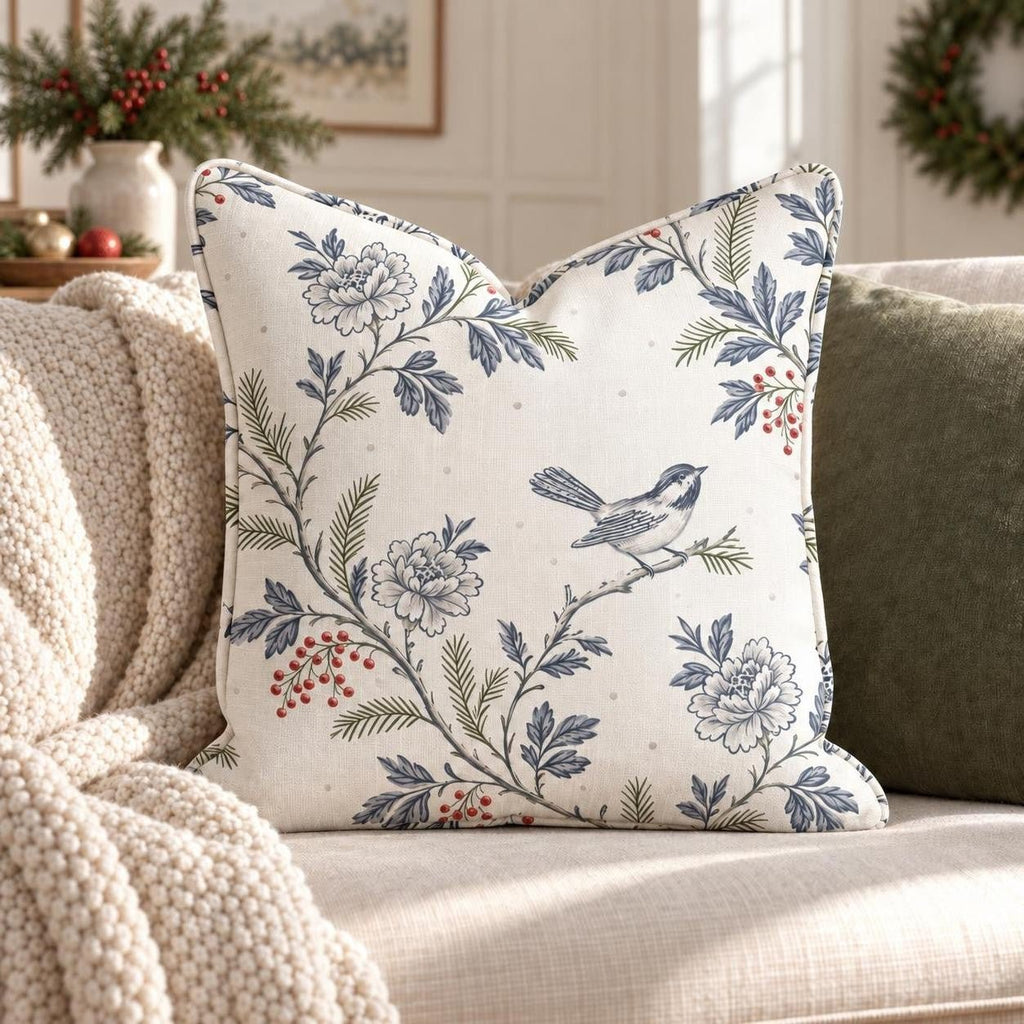 Chickadee Toile Throw Pillow throw pillow - Hillcroft Home