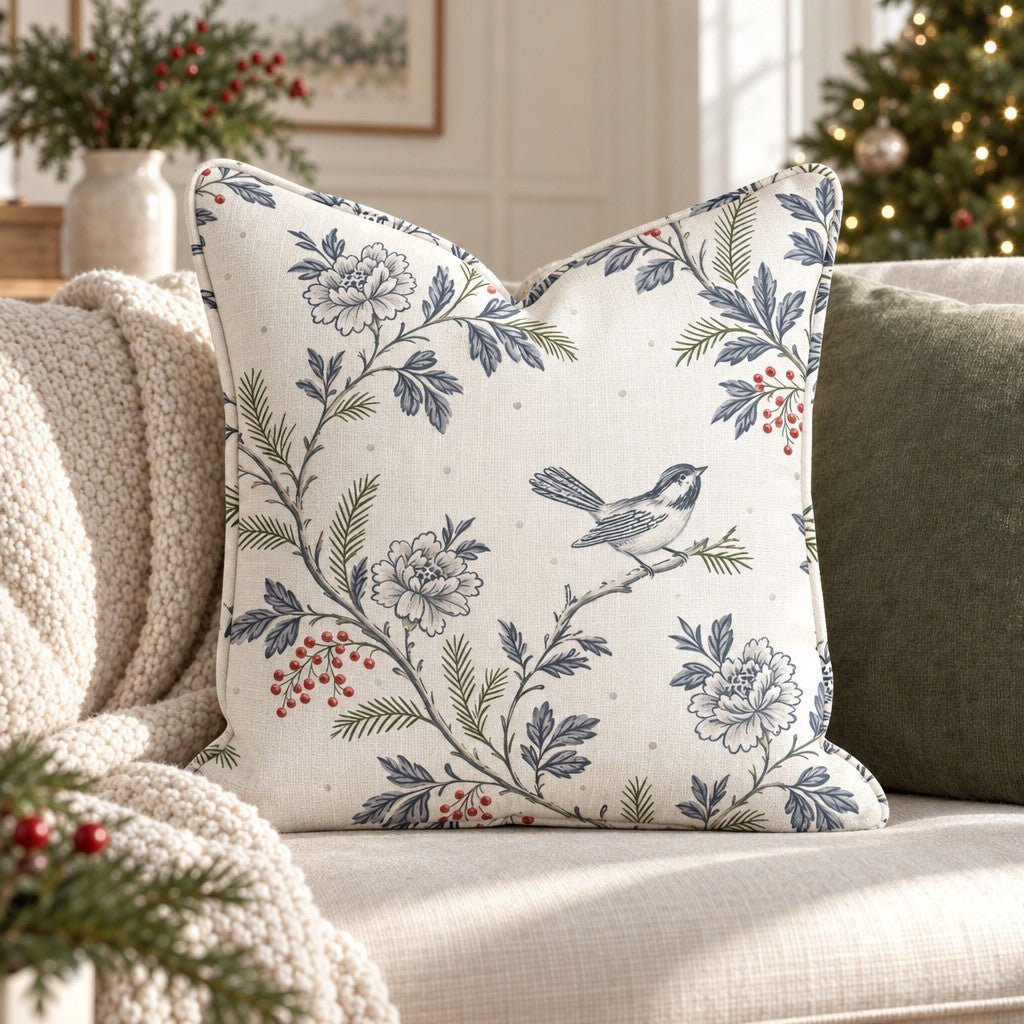 Chickadee Toile Throw Pillow throw pillow - Hillcroft Home