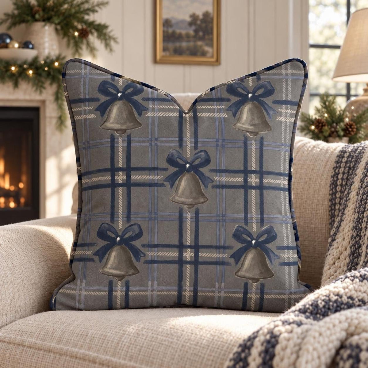 Chime Plaid Navy Throw Pillow throw pillow - Hillcroft Home