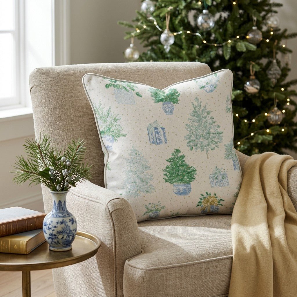Chinoiserie Pastel Christmas Throw Pillow - Hillcroft Home