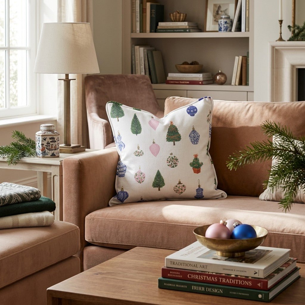 Chinoiserie Tree and Ornament Throw Pillow - Hillcroft Home