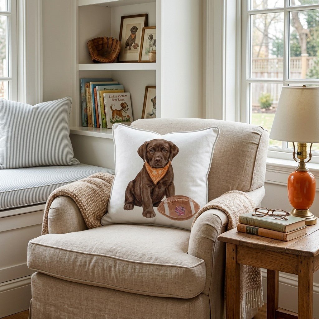 Chocolate Labrador Retriever Fall Football Throw Pillow - Hillcroft Home