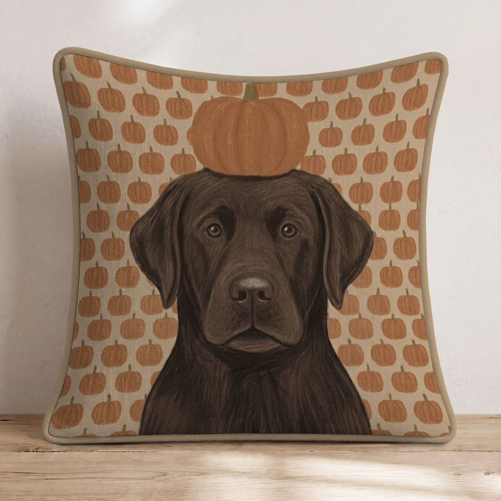 Chocolate Labrador Retriever Pumpkin Nose Trick Throw Pillow - Hillcroft Home