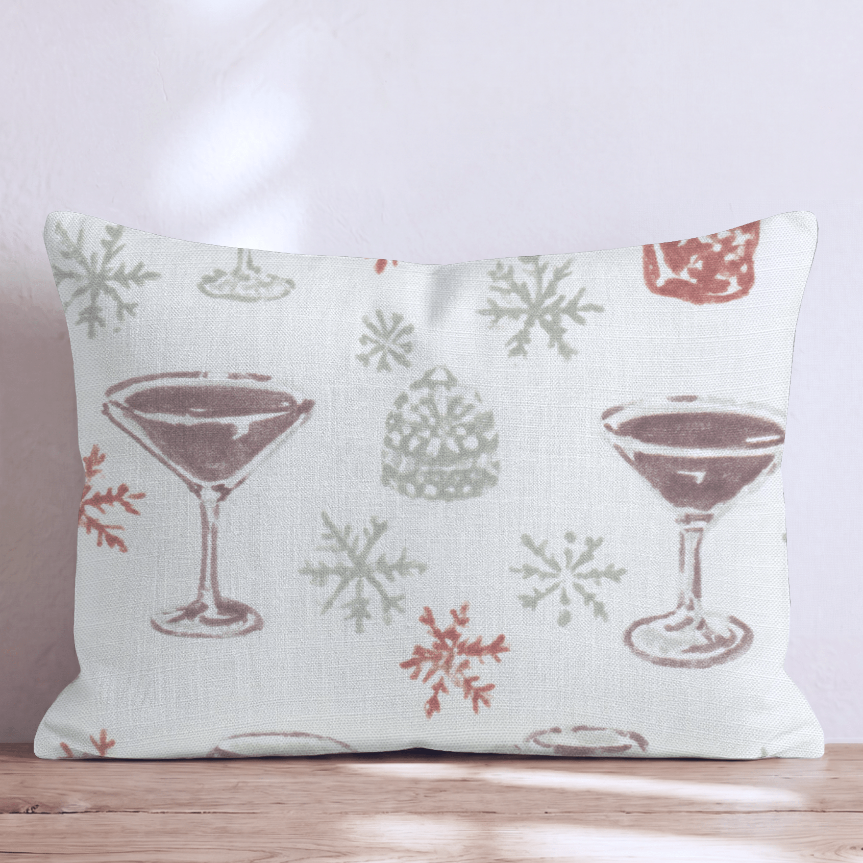 Christmas Bar Cart Neutral Throw Pillow - Hillcroft Home