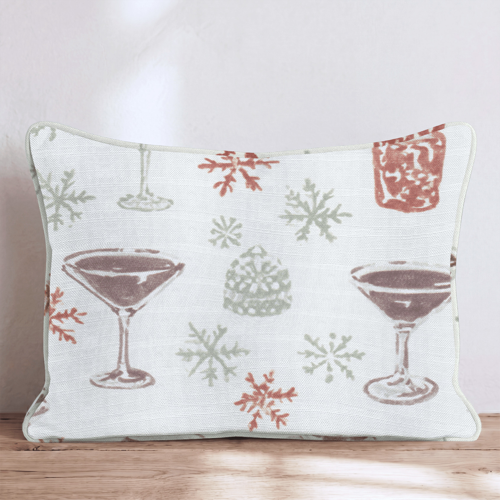 Christmas Bar Cart Neutral Throw Pillow - Hillcroft Home