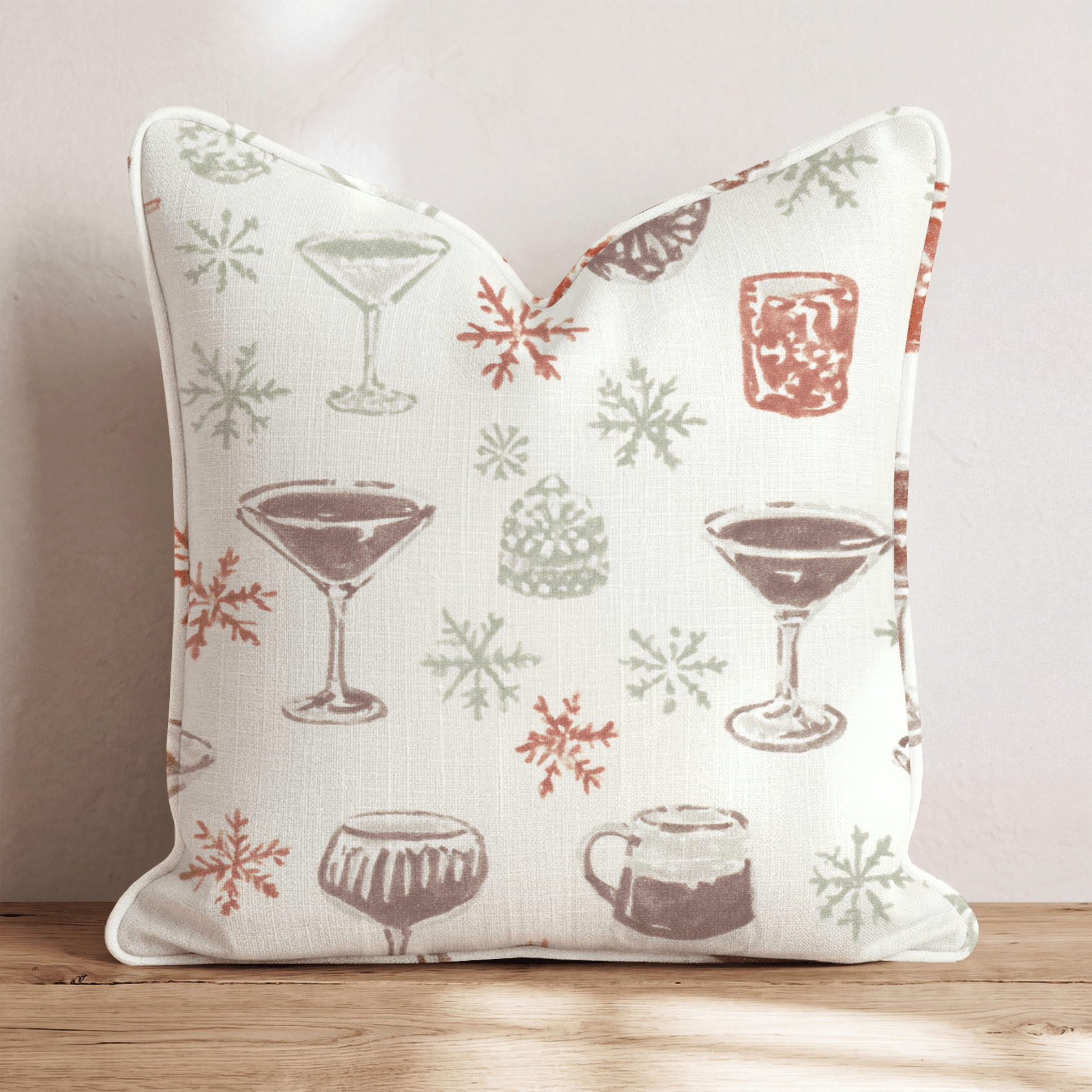 Christmas Bar Cart Neutral Throw Pillow - Hillcroft Home