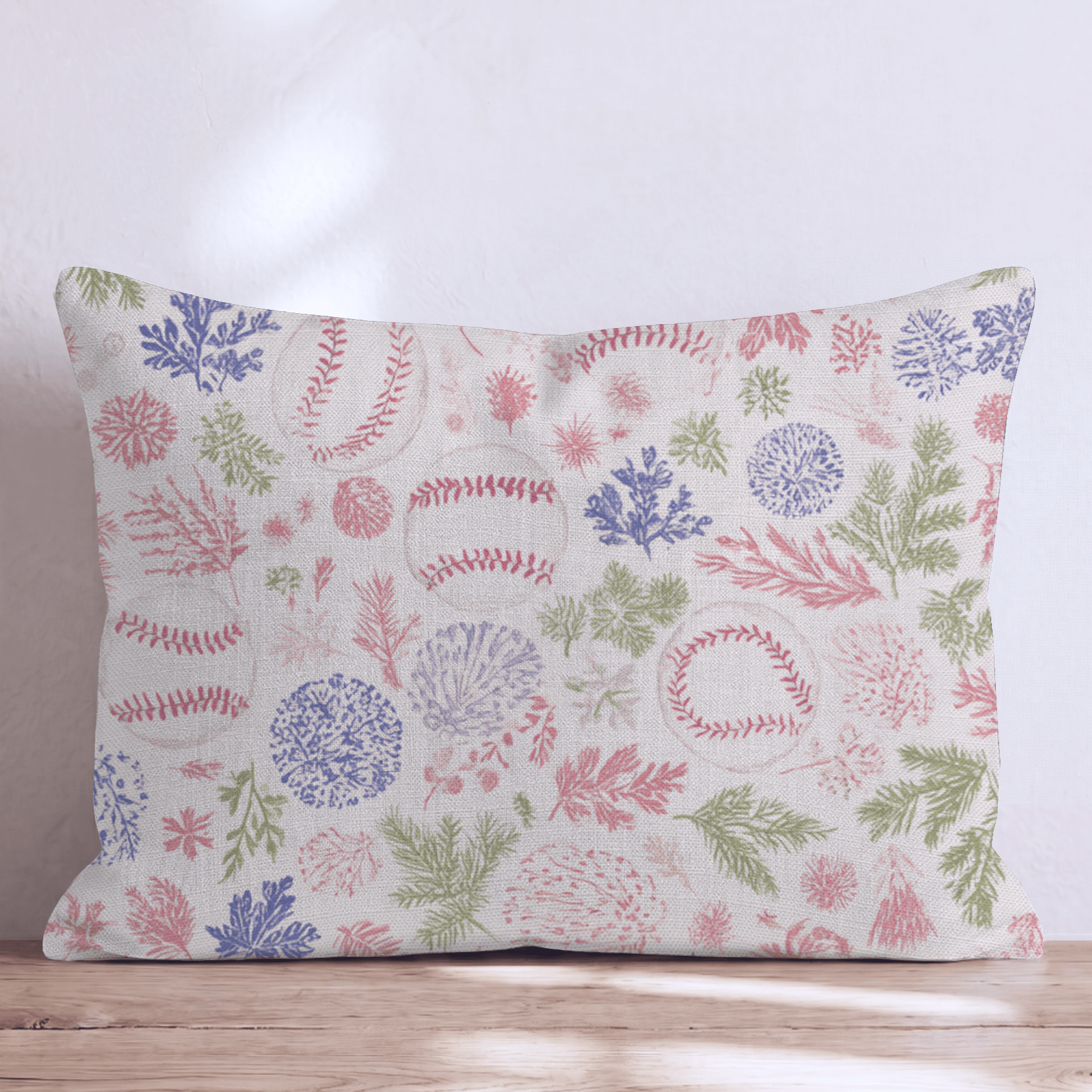 Christmas Baseball Botanical Throw Pillow - Hillcroft Home