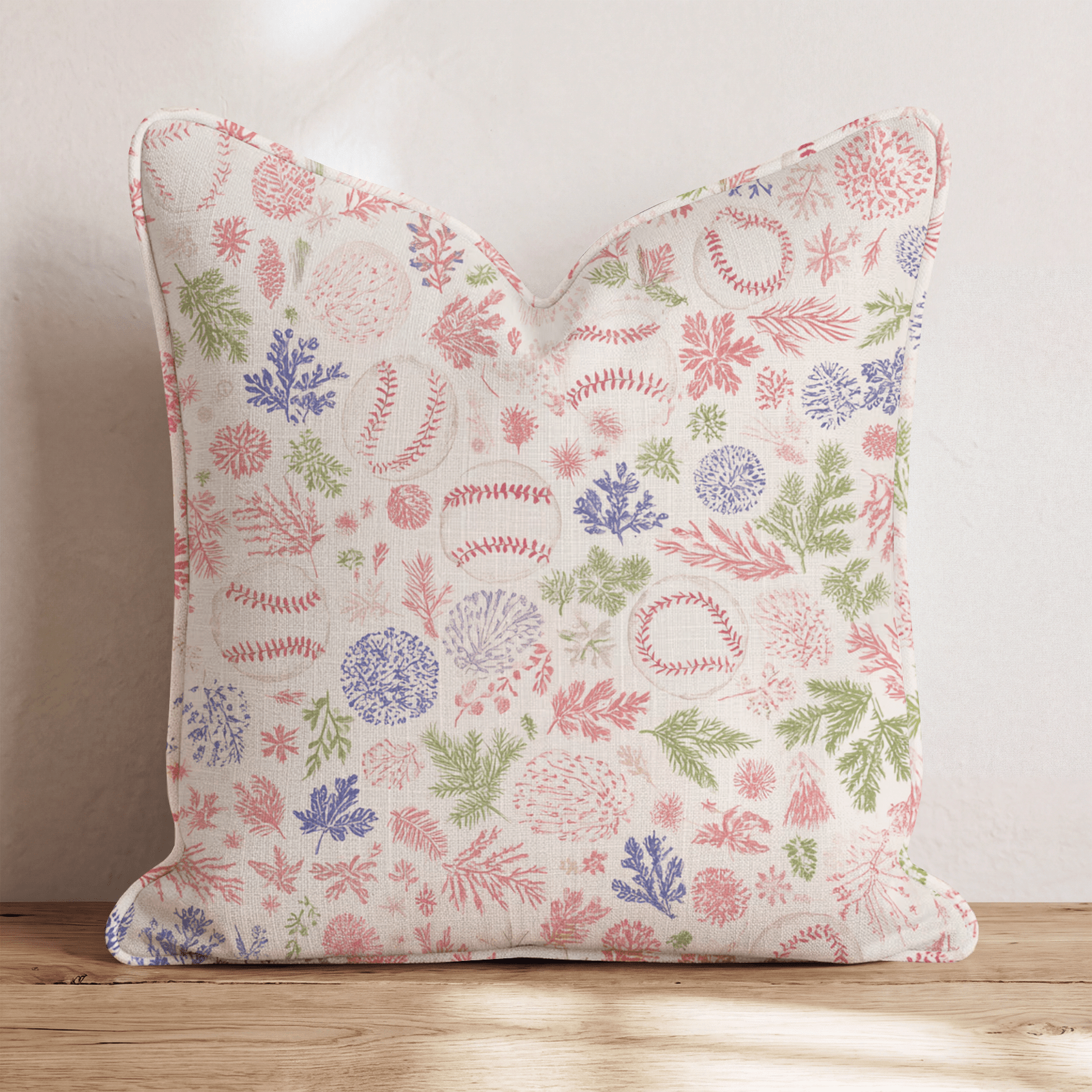 Christmas Baseball Botanical Throw Pillow - Hillcroft Home