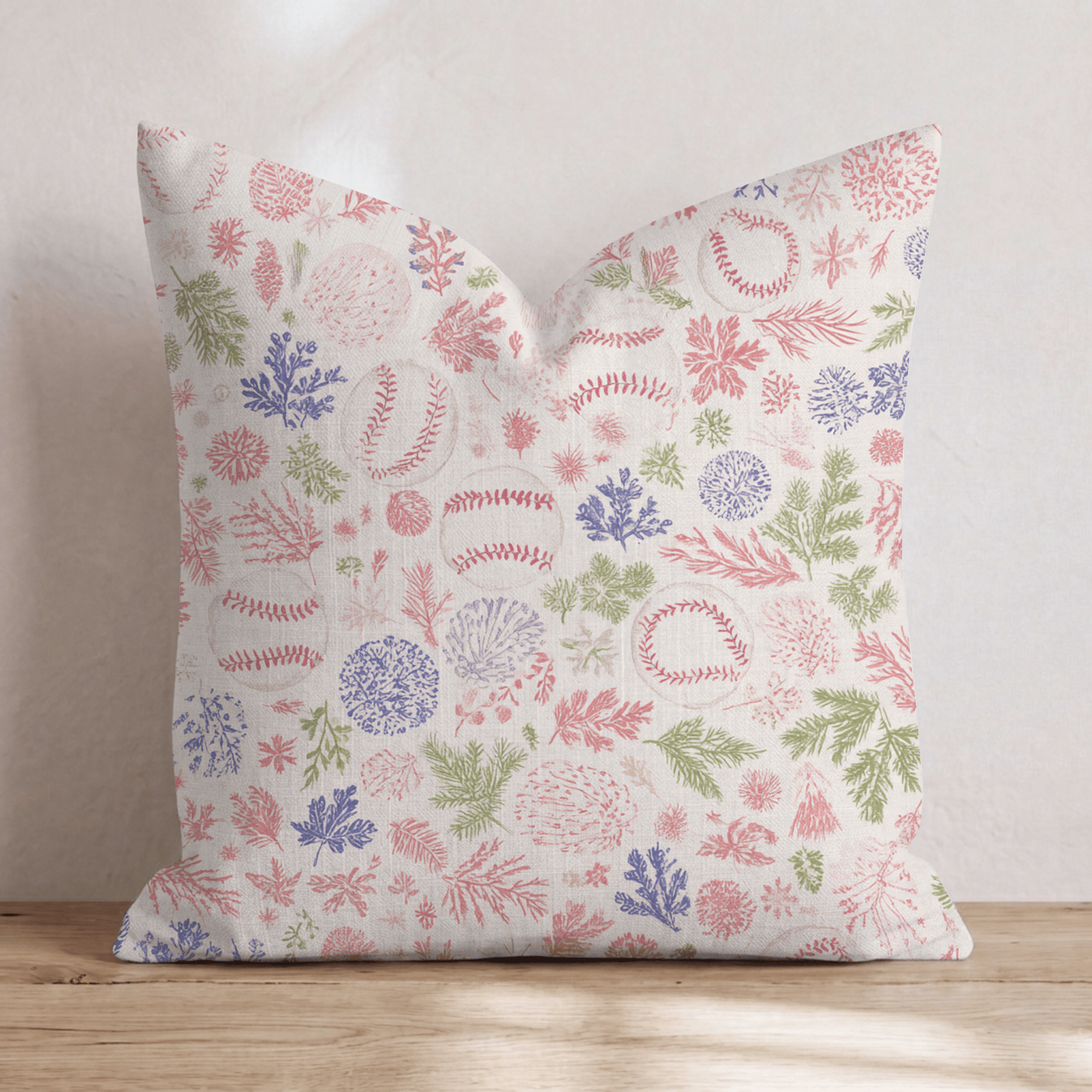 Christmas Baseball Botanical Throw Pillow - Hillcroft Home