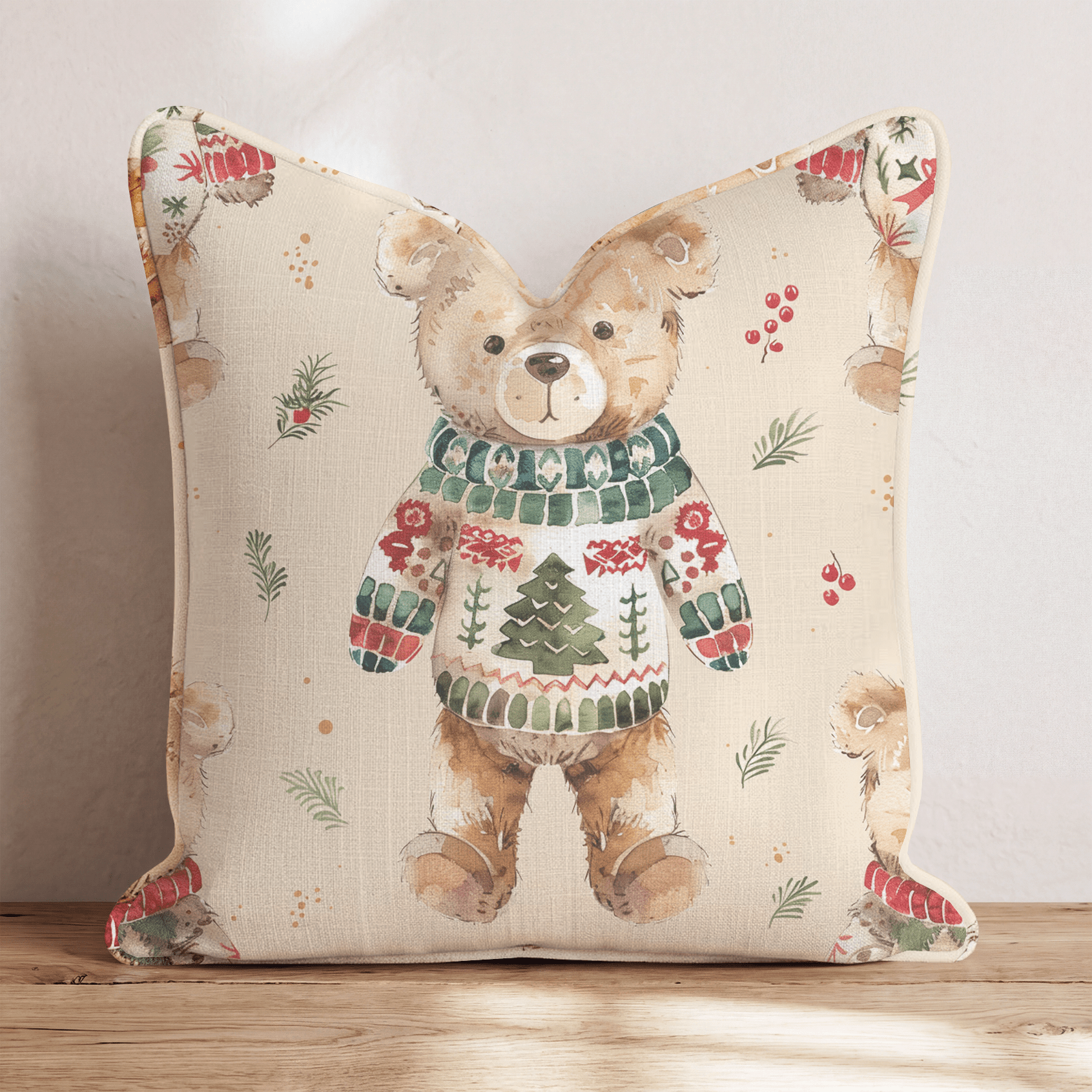 Christmas Bear Hug Throw Pillow - Hillcroft Home