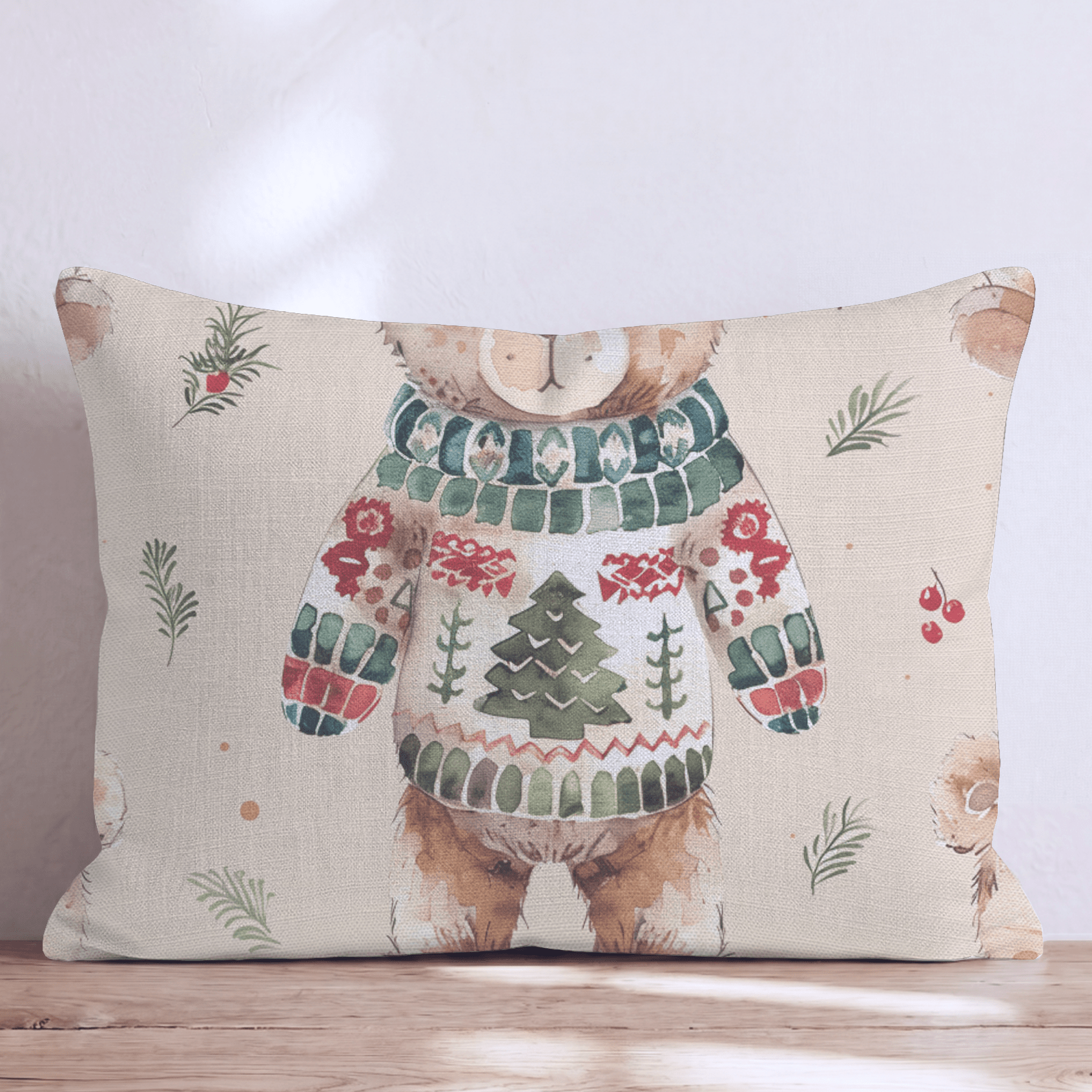 Christmas Bear Hug Throw Pillow - Hillcroft Home