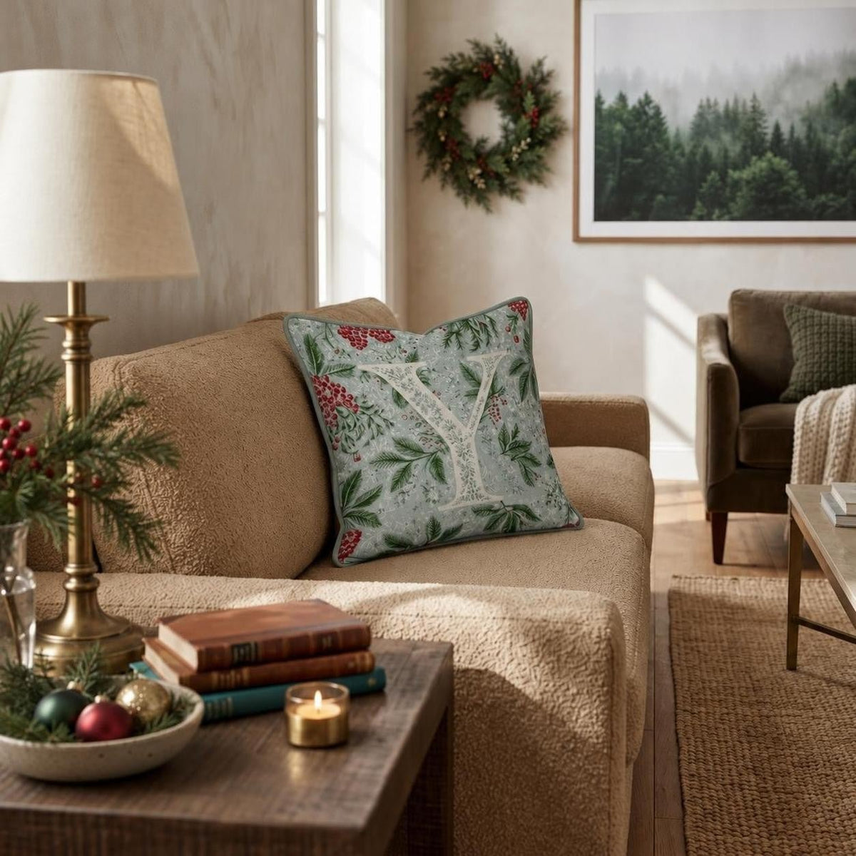 Christmas Berry Y Throw Pillow throw pillow - Hillcroft Home