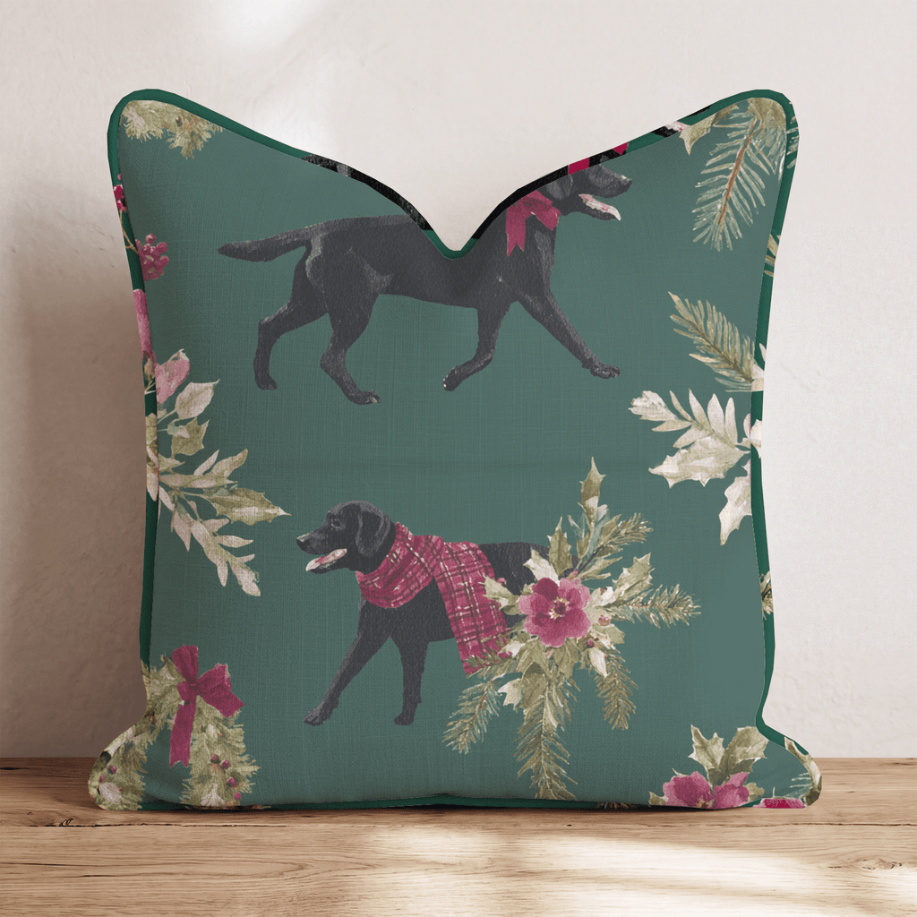 Christmas Black Lab Throw Pillow - Hillcroft Home