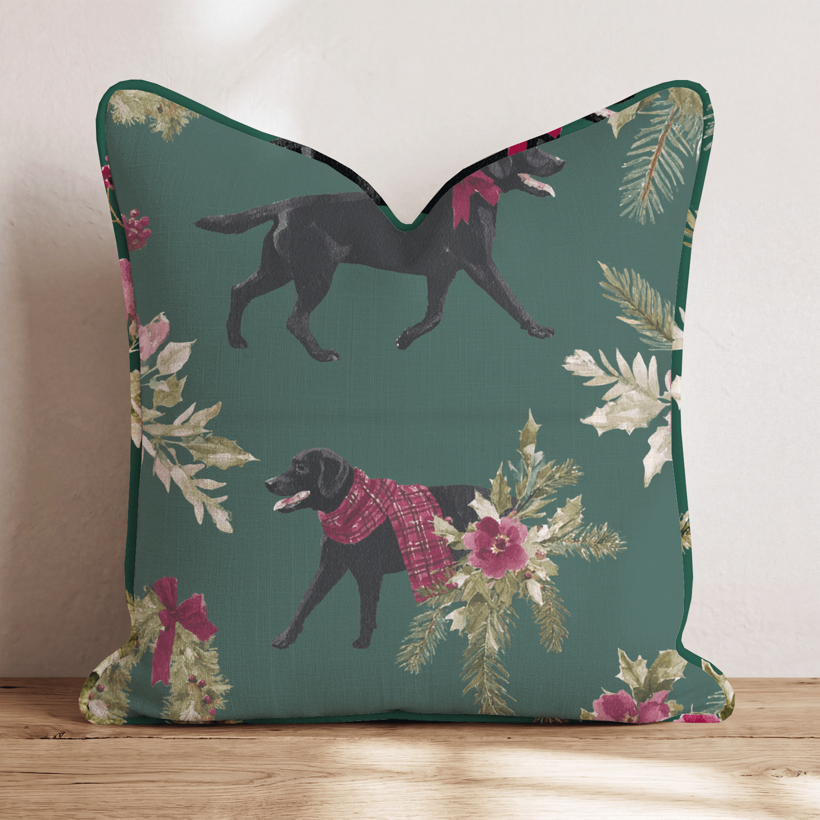 Christmas Black Lab Throw Pillow - Hillcroft Home