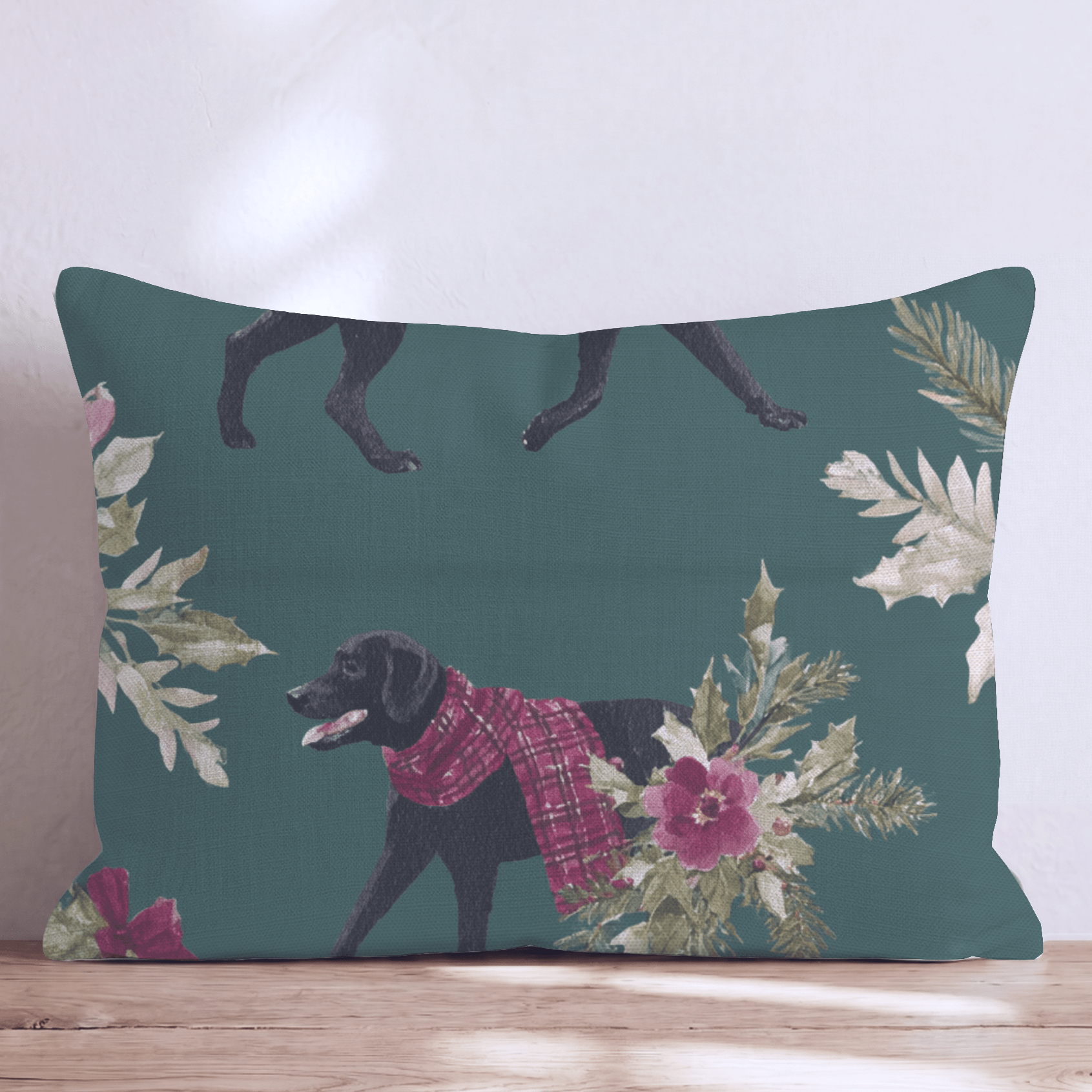 Christmas Black Lab Throw Pillow - Hillcroft Home