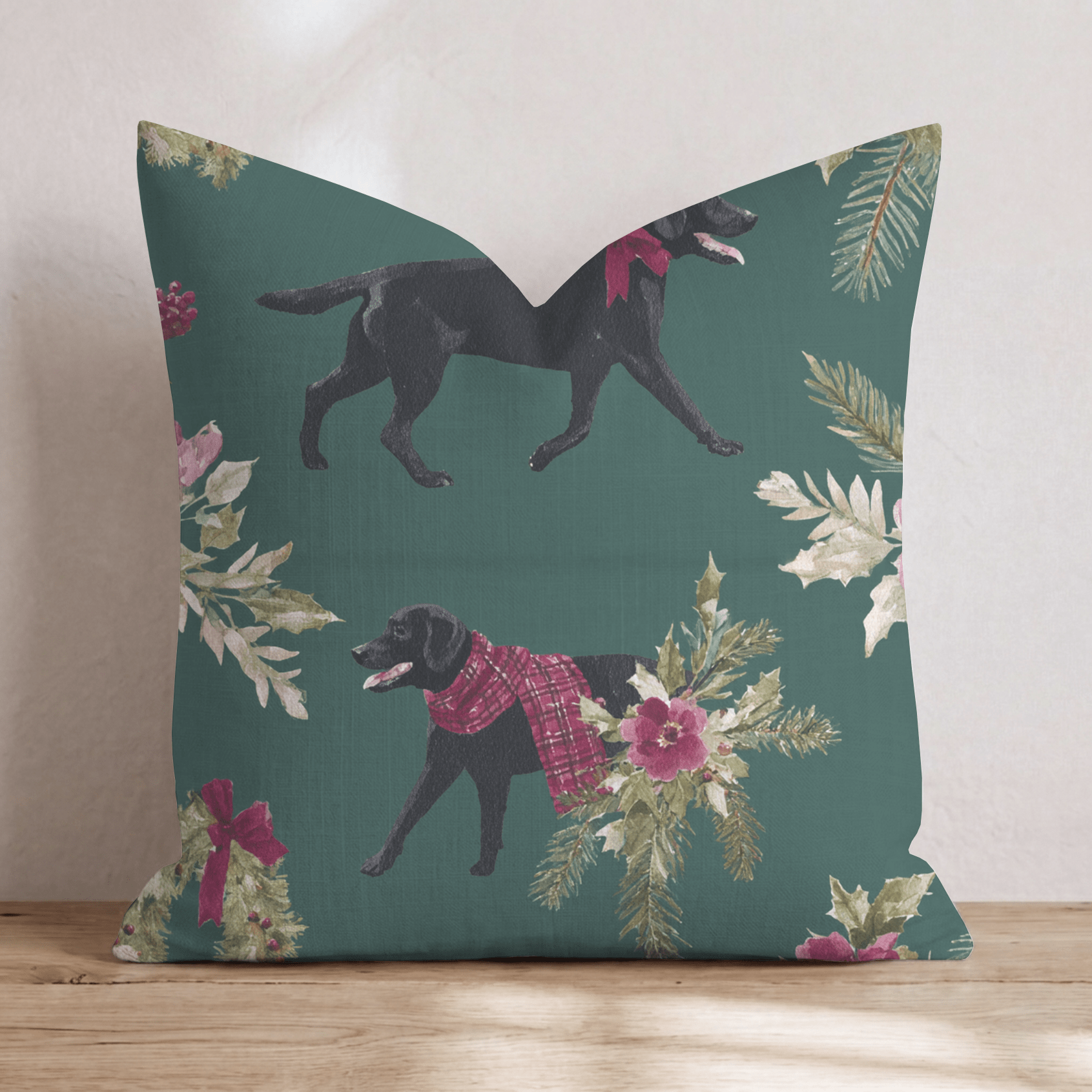 Christmas Black Lab Throw Pillow - Hillcroft Home